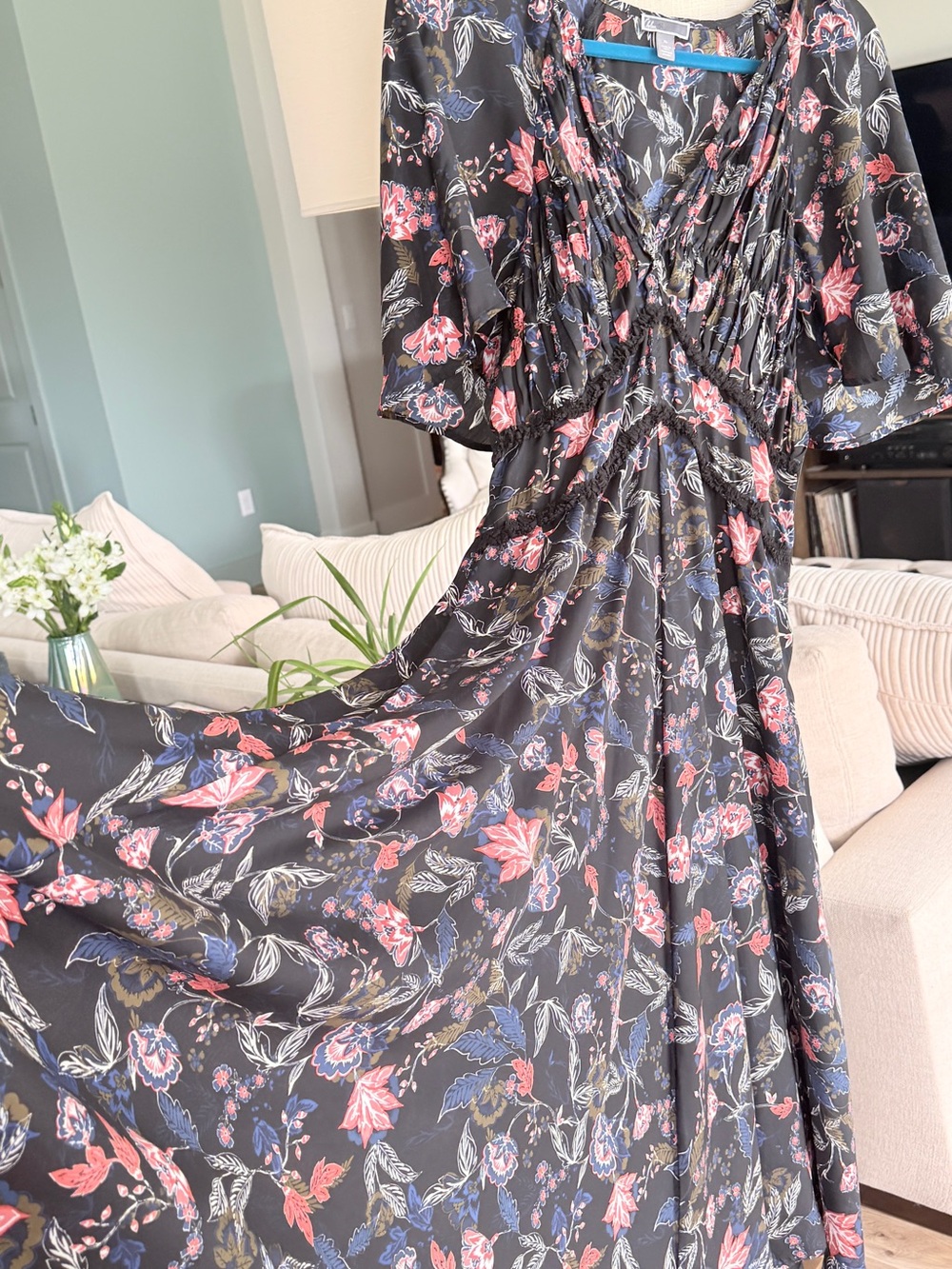 Chelsea28 Black Floral Dress with Blue and Pink Blooms - Picture 2 of 11
